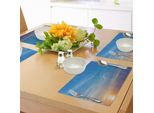 Abakuhaus Tovagliette Gialle E Blu, Alba Sfocata, Orizzonte Nel Mezzo Del Nulla, Vista Serena, Tiscjdeco In Tessuto Resistente Al Colore Per La Sala Da Pranzo E La Cucina, Blu Lavanda Giallo