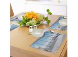 Abakuhaus Tovagliette Moderne, Ufficio Urbano Con Grande Finestra Clear Sunny Sky View Stampa Fotografica, Tiscjdeco In Tessuto Resistente Al Lavaggio Per La Sala Da Pranzo E La Cucina, Blu Grigio Bianco E