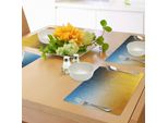 Abakuhaus Tovagliette Gialle E Blu, Arte Astratta Poligonale Frattale Geometrica Sfondo Artistico, Tiscjdeco In Tessuto Resistente Al Lavaggio Per Sala Da Pranzo E Cucina, Blu-Grigio Calendula