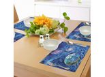 Abakuhaus Set Di Tovagliette, Exo Solar Planet Stile Pittorico Universo Vivace Awesome Space, Tiscjdeco In Tessuto Resistente Ai Colori Per La Sala Da Pranzo E La Cucina, Turchese Rosa Chiaro Blu