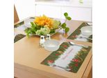 Abakuhaus Tovagliette Natalizie, Albero Di Natale Con Elementi Festivi E Candele Accese - Stile Retrò, Tiscjdeco In Tessuto Resistente Al Lavaggio Per La Sala Da Pranzo E La Cucina, Multicolore