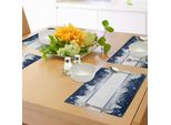 Abakuhaus Tovagliette Natalizie, Tema Invernale Ghiacciato, Bordi Decorativi, Alberi E Stelle Vibranti, Grafica Natalizia, Sottobicchieri In Tessuto Lavabile, Decorazioni Per La Tavola Con Stampa, Blu Scuro E Bianco.
