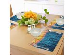 Tovagliette Abakuhaus Natur, Rami Di Fiori Secchi, Tranquillo Tramonto, Paesaggio Agricolo, Campo Autunnale, Tiscjdeco In Tessuto Resistente Al Colore Per La Sala Da Pranzo E La Cucina, Azzurro Arancione Pesca