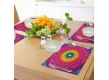Abakuhaus Tovagliette Mandala Viola, Cerchio Hippie Arcobaleno Spirale All'interno Del Numero Etnico Asiatico Grafica Hipster, Tiscjdeco In Tessuto Resistente Al Lavaggio Per La Sala Da Pranzo E La Cucina, Multicolore