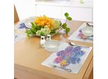 Tovagliette Abakuhaus Lotus, Acquerello Stilizzato Vivace Mandala Etnico Tribale Arabesco Grafico, Tiscjdeco In Tessuto Resistente Al Colore Per La Sala Da Pranzo E La Cucina, Marrone Giallo Viola Blu Rosa