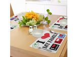 Abakuhaus Tovagliette, Simboli Ed Etichette Per La Famiglia Amo La Mia Famiglia Emblemi Timbri Composizione Classica Retrò Colorata, Tiscjdeco In Tessuto Resistente Al Lavaggio Per La Sala Da Pranzo E La Cucina, Multicolore