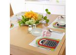 Tovagliette Abakuhaus, Tema Jazz Vintage Party, Musica, Radio Box Con Citazione, Stampa Artistica, Tiscjdeco In Tessuto Resistente Al Colore Per La Sala Da Pranzo E La Cucina, Azzurro, Giallo E Rosso