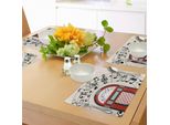 Tovagliette Abakuhaus Con Musica, Caricatura Antica Radio Vintage Con Carillon, Festa Con Grafica Annotativa, Tiscjdeco In Tessuto Resistente Ai Colori Per La Sala Da Pranzo E La Cucina, Bianco, Nero, Grigio E Rosso