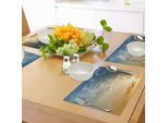 Abakuhaus Tovagliette Gialle E Blu, Cielo Con Raggi Di Sole Al Tramonto, Nuvole Mistiche, Aria Estiva, Paesaggio Tranquillo, Tiscjdeco In Tessuto Resistente Ai Colori Per La Sala Da Pranzo E La Cucina, Blu-Grigio Seppia