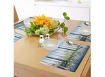 Abakuhaus Tovagliette Paesaggio, Grattacieli Soleggiati Nel Paesaggio Urbano, Tiscjdeco In Tessuto Resistente Ai Colori Per La Sala Da Pranzo E La Cucina, Bianco Nero E Verde