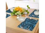 Tovagliette Abakuhaus Indigo, Sfondo Verde Scuro Con Motivo Floreale, Dettagli Immagine, Tiscjdeco In Tessuto Resistente Al Lavaggio Per Sala Da Pranzo E Cucina, Turchese, Azzurro E Bianco