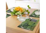 Abakuhaus Tovagliette Per Tavoli Da Pranzo, Capanna Fatiscente Nella Foresta Abbandonata Immagine Vivace Primaverile, Tiscjdeco In Tessuto Resistente Ai Colori Per La Sala Da Pranzo E La Cucina, Verde Felce E Grigio