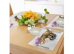 Tovagliette Abakuhaus Elefante, Disegno Di Un Elefante Gigante Su Una Palla Minimalista Con Fiori Acquerellati Sulla Testa, Stampa Artistica, Decorazione Da Tavola In Tessuto Resistente Al Lavaggio Per La Sala Da Pranzo E La Cucina, Multicolore