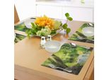 Tovagliette Abakuhaus Wald, Cascata Elettrica Nella Foresta Tropicale Sotto Gli Alberi Della Giungla, Paesaggio Tranquillo, Tiscjdeco In Tessuto Resistente Al Colore Per La Sala Da Pranzo E La Cucina, Verde Lime Marrone