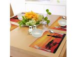 Abakuhaus Tovagliette Africane, Paesaggio Rurale Madre E Bambino Al Tramonto Sotto Un Albero Di Acacia, Tiscjdeco In Tessuto Resistente Al Colore Per La Sala Da Pranzo E La Cucina, Rosso Scarlatto Giallo Nero