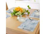 Tovagliette In Marmo Abakuhaus, Morbido Motivo Astratto Hazy Wavy In Tonalità Pastello Con Influenza Ottomana, Tiscjdeco In Tessuto Resistente Al Colore Per La Sala Da Pranzo E La Cucina, Grigio Azzurro