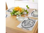 Tovagliette Abakuhaus Con Motivo Drago, Illustrazione Spirituale Etnica Asiatica Giapponese Con Motivo Drago Vorticoso, Patrimonio Popolare, Tiscjdeco In Tessuto Resistente Al Colore Per La Sala Da Pranzo E La Cucina, Bianco Nero