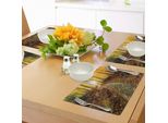 Tovagliette Abakuhaus, Vista Ispiratrice Del Bosco Al Mattino Presto Con Il Sole Che Sorge, Parco Idilliaco Selvaggio, Tiscjdeco In Tessuto Resistente Al Colore Per La Sala Da Pranzo E La Cucina, Multicolore