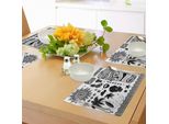 Tovagliette Abakuhaus Tiki Bar, Composizione Tribale Ed Etnica Palme Ananas Paradiso Vintage Figura Antica, Tiscjdeco In Tessuto Resistente Ai Colori Per La Sala Da Pranzo E La Cucina, Bianco Nero