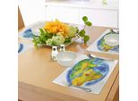 Abakuhaus Tovagliette, Globo Terrestre Dipinto Con Acquerelli Cartografia-Geografia-Continenti, Tiscjdeco In Tessuto Resistente Al Colore Per La Sala Da Pranzo E La Cucina, Azzurro Giallo Verde