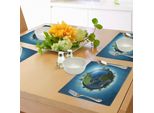Tovagliette Abakuhaus, Planet Covered Con Mari Blu E Forest Continents Alberi Greenery Natura, Tiscjdeco In Tessuto Resistente Al Lavaggio Per La Sala Da Pranzo E La Cucina, Azzurro Verde Blu