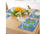 Abakuhaus Tovagliette, Disegno Infantile Del Pianeta Terra Circondato Da Nuvole, Ciclo Giorno E Notte, Tiscjdeco In Tessuto Resistente Al Lavaggio Per Sala Da Pranzo E Cucina, Bianco Verde Blu