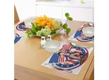 Abakuhaus Stati Uniti Tovagliette, Emblema Patriottico Americano Cartoon Art Quartiere Di Luglio Storia Del Paese Del Design, Tiscjdeco In Tessuto Resistente Al Colore Per La Sala Da Pranzo E La Cucina, Multicolore