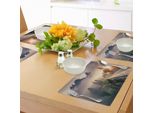 Tovagliette Abakuhaus, Maestosa Scena Mattutina Nebbiosa Nel Parco Nazionale Del Triglav - Vista Spettacolare Sulla Valle Montana, Tiscjdeco In Tessuto Resistente Ai Colori Per La Sala Da Pranzo E La Cucina, Beige Grigio