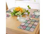 Abakuhaus Tovagliette Shabby Chic, Patchwork Di Pezzi Di Tessuto Denim Con Cuciture Quadrate, Stampa Digitale, Tiscjdeco In Tessuto Resistente Al Lavaggio Per Sala Da Pranzo E Cucina, Multicolore