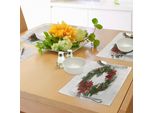 Abakuhaus Tovagliette Natalizie, Ghirlanda Floreale Design Culturale Fiori Di Poinsettia Pigne E Rami Di Agrifoglio, Decorazioni Da Tavola In Tessuto Resistente Al Lavaggio Per Sala Da Pranzo E Cucina, Multicolore