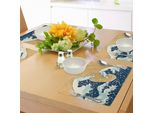Abakuhaus Tovagliette Giapponesi Con Motivo A Onde, Tempesta Marina In Giappone Disegno Tradizionale Con Grandi Onde Spumeggianti, Tiscjdeco In Tessuto Resistente Al Lavaggio Per La Sala Da Pranzo E La Cucina, Marrone Giallo Blu Scuro Bianco