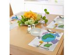 Tovagliette Abakuhaus Zoo, Icona Mondiale Continente Africano Simpatici Animali Cartoon Leone Giraffa Zebra Ippopotamo Elefante, Tiscjdeco In Tessuto Resistente Ai Colori Per Sala Da Pranzo E Cucina, Multicolore