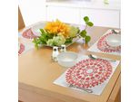 Abakuhaus Tovagliette Rossa Mandala, Motivo Tradizionale Ungherese Con Tulipani Kalocsai Vecchio Stile, Tiscjdeco In Tessuto Resistente Al Lavaggio Per Sala Da Pranzo E Cucina, Bianco E Rosso