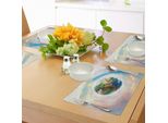 Tovagliette Abakuhaus, Immagine Vivace E Colorata Del Pianeta Terra Con I Continenti Ben Definiti, Tema Ecologico Delle Nuvole Che Turbinano, Tiscjdeco In Tessuto Resistente Ai Colori Per La Sala Da Pranzo E La Cucina, Multicolore