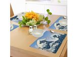 Abakuhaus Tovagliette Giapponesi, Pittura Orientale Oceanic Storm Theme Tsunami Wind Water Artwork, Tiscjdeco In Tessuto Resistente Al Colore Per La Sala Da Pranzo E La Cucina, Bianco Verde Acqua Blu