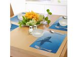 Tovagliette Abakuhaus Con Motivi Di Squali, Pesci Che Nuotano Nell'oceano, Isole Tropicali, Acqua, Natura, Paesaggi, Tiscjdeco In Tessuto Resistente Al Lavaggio Per Sala Da Pranzo E Cucina, Azzurro