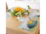 Abakuhaus Tovagliette Tropicali, Grafica Esotica Con Palme Da Cocco, Sole, Onde Dell'oceano Ed Estate, Decorazioni Da Tavola In Tessuto Resistente Al Lavaggio Per La Sala Da Pranzo E La Cucina, Marrone, Giallo, Blu Petrolio, Verde