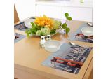 Abakuhaus Stati Uniti Tovagliette, San Francisco Bridge E Panorama Urbano Metropoli Financial District, Tiscjdeco In Tessuto Resistente Al Lavaggio Per Sala Da Pranzo E Cucina, Azzurro Arancione Bianco