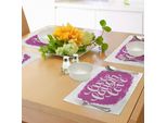 Abakuhaus Tovagliette "Vivi, Ridi, Ama"", Tipografia Motivazionale Sullo Stile Di Vita Su Illustrazione Urbana Con Pennelli Da Pittore, Tovaglietta Decorativa In Tessuto Resistente Ai Colori Per La Sala Da Pranzo E La Cucina, Fucsia E Bianco"