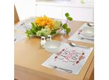 Abakuhaus Tovagliette "Vivi, Ridi, Ama"", Tema San Valentino, Banner Tipografico, Biscotti A Forma Di Cuore E Tazza Da Tè, Decorazioni Da Tavola In Tessuto Resistente Al Lavaggio Per La Sala Da Pranzo E La Cucina, Multicolore"
