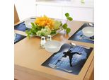 Tovagliette Fitness Abakuhaus, Silhouette Del Sollevatore Di Pesi Su Sfondo Astratto Con Stella, Tiscjdeco In Tessuto Resistente Al Lavaggio Per Sala Da Pranzo E Cucina, Azzurro Bianco Nero