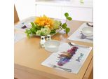 Tovagliette Abakuhaus Detroit, Skyline Artistico Dipinto Ad Acquerello Con Motivi Grunge Colorati Che Richiamano I Simboli Americani, Tiscjdeco In Tessuto Resistente Ai Colori Per La Sala Da Pranzo E La Cucina, Multicolore