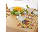 Abakuhaus Tovagliette, Coppie Che Camminano Nel Vicolo Nel Parco Autunnale In Una Giornata Piovosa E Romantica, Acquerelli, Tiscjdeco In Tessuto Resistente Al Colore Per La Sala Da Pranzo E La Cucina, Multicolore
