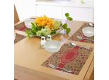 Abakuhaus Tovagliette Natalizie, Biglietto Di Auguri Ispirato Al Design Vintage Vintage, Confetti E Fiocchi Di Neve, Decorazioni Da Tavola In Tessuto Resistente Al Lavaggio Per La Sala Da Pranzo E La Cucina, Multicolore