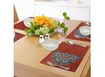 Abakuhaus Tovagliette Mandala Rosse, Design Etnico Ucraino Con Mezzo Mandala Con Volute E Fiori, Tiscjdeco In Tessuto Resistente Al Lavaggio Per La Sala Da Pranzo E La Cucina, Bordeaux, Bianco E Blu
