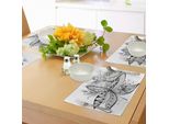 Abakuhaus Tovagliette Etniche, Motivi Floreali Stilizzati Arabeschi Con Effetti Ornamentali Mediorientali, Tiscjdeco In Tessuto Resistente Al Lavaggio Per La Sala Da Pranzo E La Cucina, Bianco E Nero