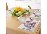 Abakuhaus Tovagliette Elephant Gardening, Simpatica Stampa Con Elefante 3D Sorridente In Stile Cartoon, Decorazione Da Tavola In Tessuto Resistente Ai Colori Per La Sala Da Pranzo E La Cucina, Giallo Grigio Rosa