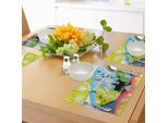 Tovagliette Naturali Abakuhaus, Due Renne, Con Farfalle Primaverili, Cuori Floreali, Grafica Pastorale, Tiscjdeco In Tessuto Resistente Al Lavaggio Per La Sala Da Pranzo E La Cucina, Multicolore
