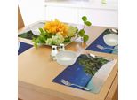 Abakuhaus Tovagliette Tropicali, Sandy Beach Coast Con Alberi Esotici Maldive Paradise Surreal Scenery, Tiscjdeco In Tessuto Resistente Al Lavaggio Per La Sala Da Pranzo E La Cucina, Verde Lime Crema Blu