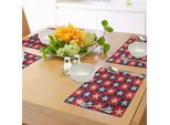 Abakuhaus Tovagliette Primitives Land, Motivo A Quadri Blu Navy E Rosso Con Disegno Patriottico A Stelle, Tiscjdeco In Tessuto Resistente Al Lavaggio Per La Sala Da Pranzo E La Cucina, Crema Rosso